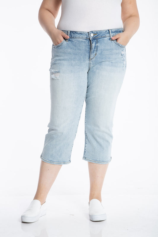 Denim Mid Rise Straight Crop with Slit in 22.5" inseam - Louise