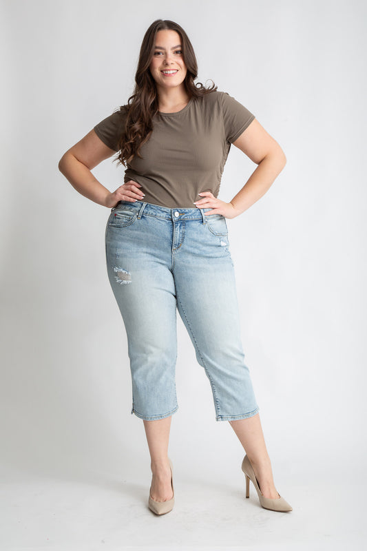 Denim Mid Rise Straight Crop with Slit in 22.5" inseam - Louise