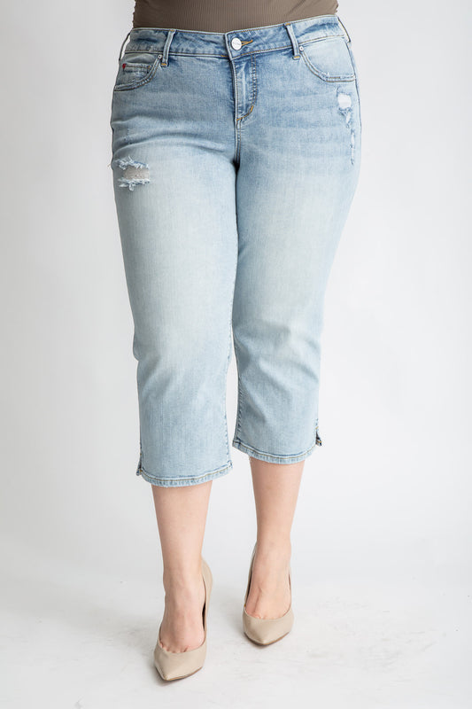 Denim Mid Rise Straight Crop with Slit in 22.5" inseam - Louise