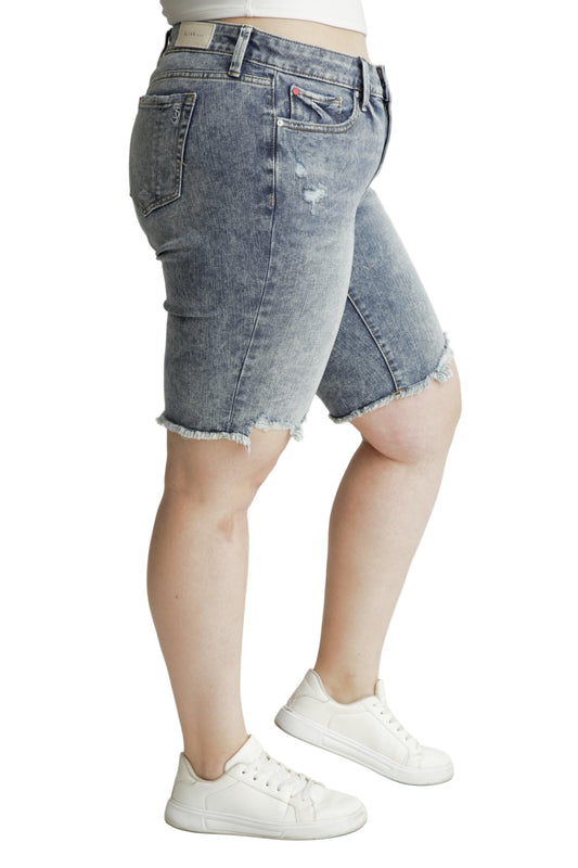 Denim Bermuda shorts with Frayed Hem in 11" inseam - Flow - SLINK JEANS
