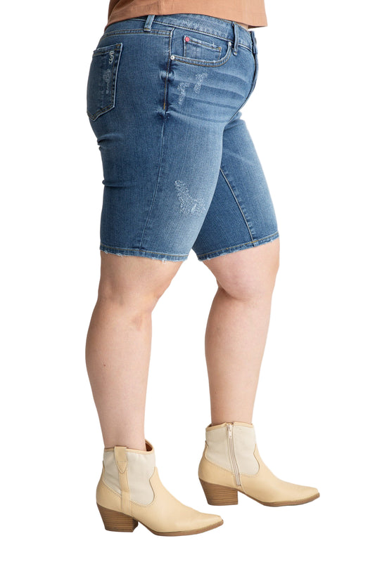 Denim Mid Rise Bermuda Shorts in 11" inseam - Frances - SLINK JEANS