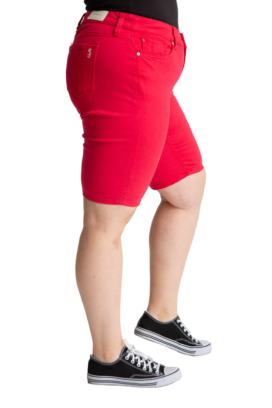 Color Mid Rise Bermuda shorts in 11" inseam - Rose Red - SLINK JEANS