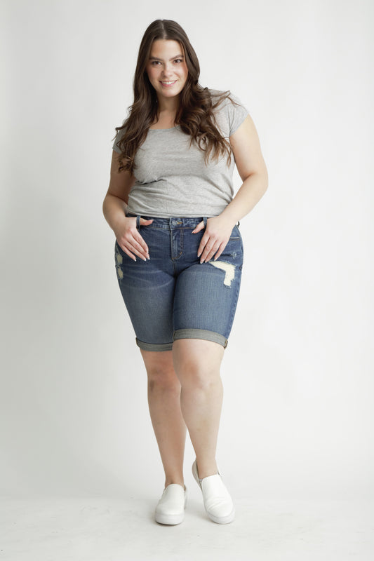 Denim Mid Rise Bermuda shorts rolled in 11.5" inseam - Teresa