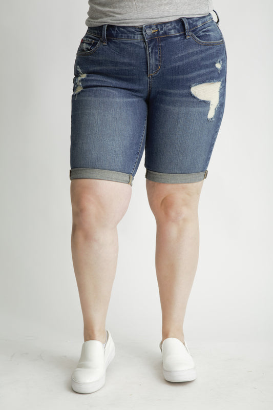 Denim Mid Rise Bermuda shorts rolled in 11.5" inseam - Teresa