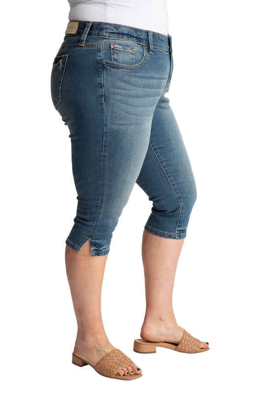 Denim crop with Frayed Hem in 21" inseam - Pearl - SLINK JEANS