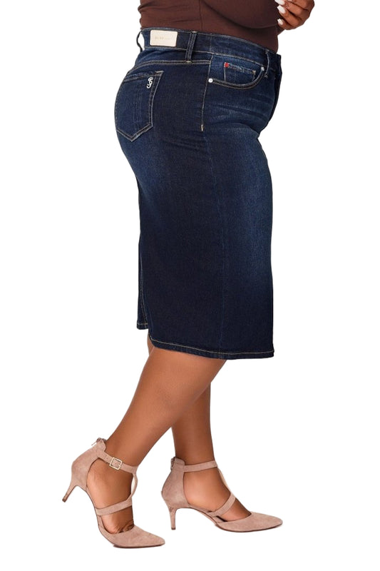 Denim Midi Skirt in 28"length with side vents -  Emma