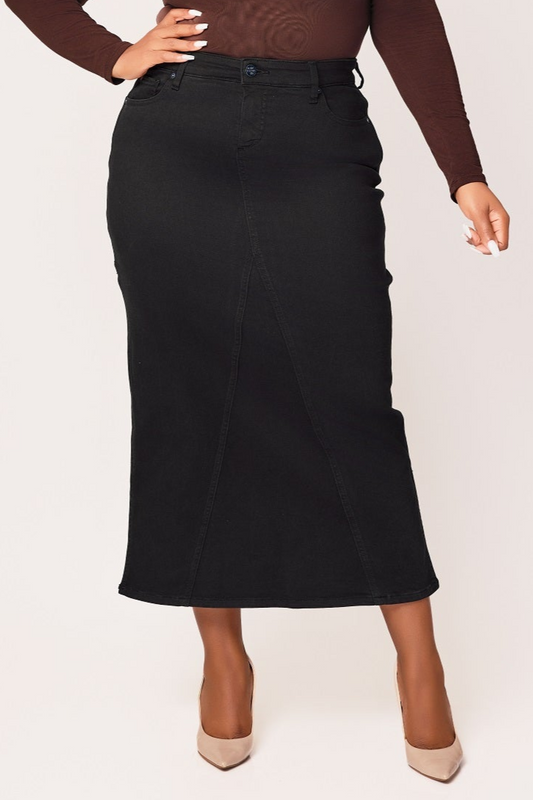 Color Maxi Skirt in 37"length with side vents -  Black