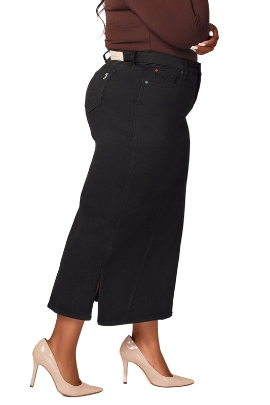 Color Maxi Skirt in 37"length with side vents -  Black