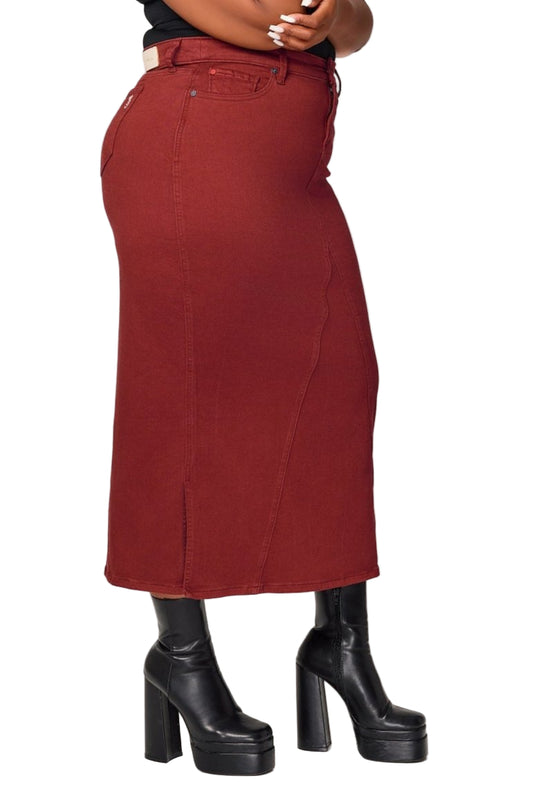 Color Maxi Skirt in 37"length with side vents -  Burgundy