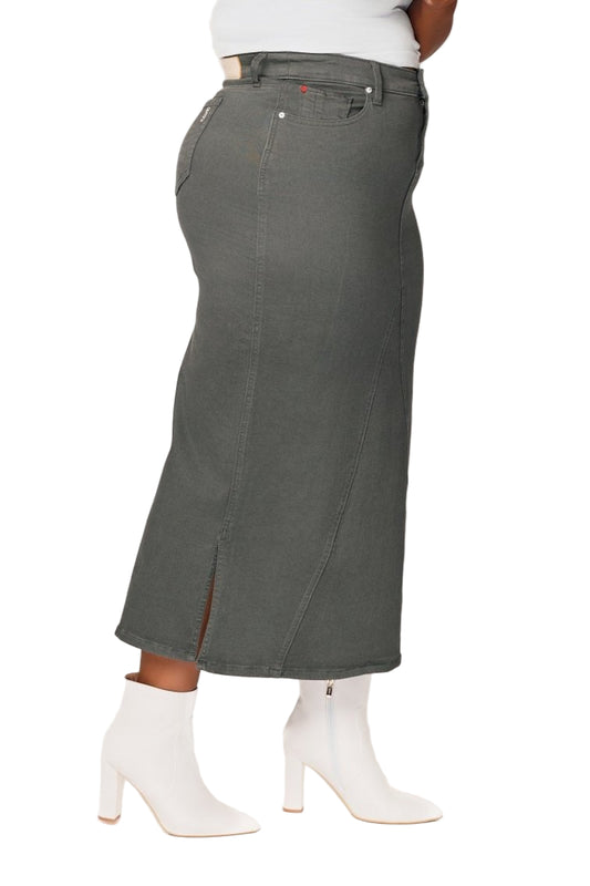 Color Maxi Skirt in 37"length with side vents -  Dark Olive