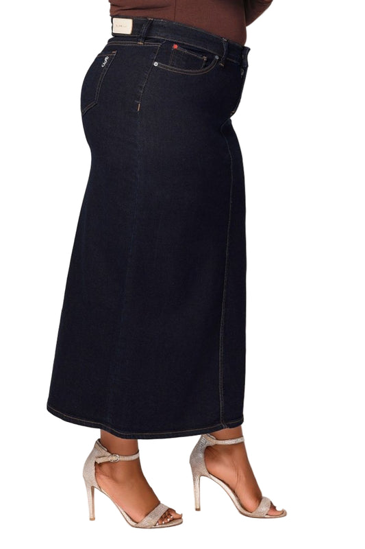 Denim Maxi Skirt in 37"length with side vents -  Ava