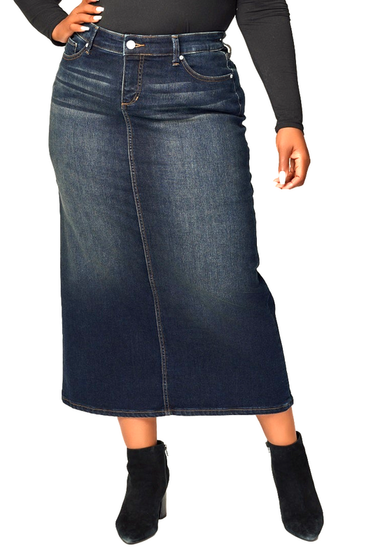 Denim Maxi Skirt in 37"length with side vents -  Ruby