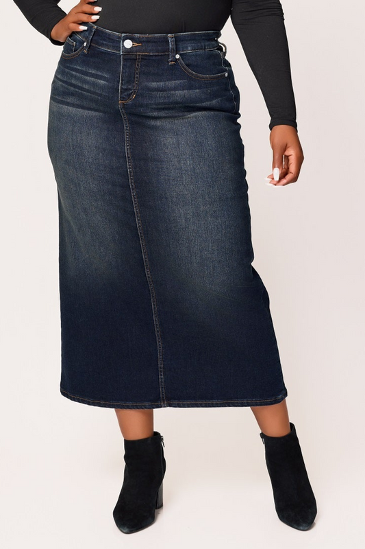 Denim Maxi Skirt in 37"length with side vents -  Ruby