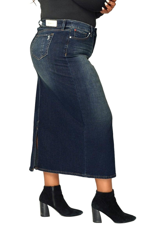 Denim Maxi Skirt in 37"length with side vents -  Ruby