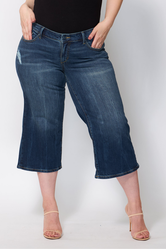 Denim Mid Rise Wide Leg Crop in 23" Inseam - Rosemary