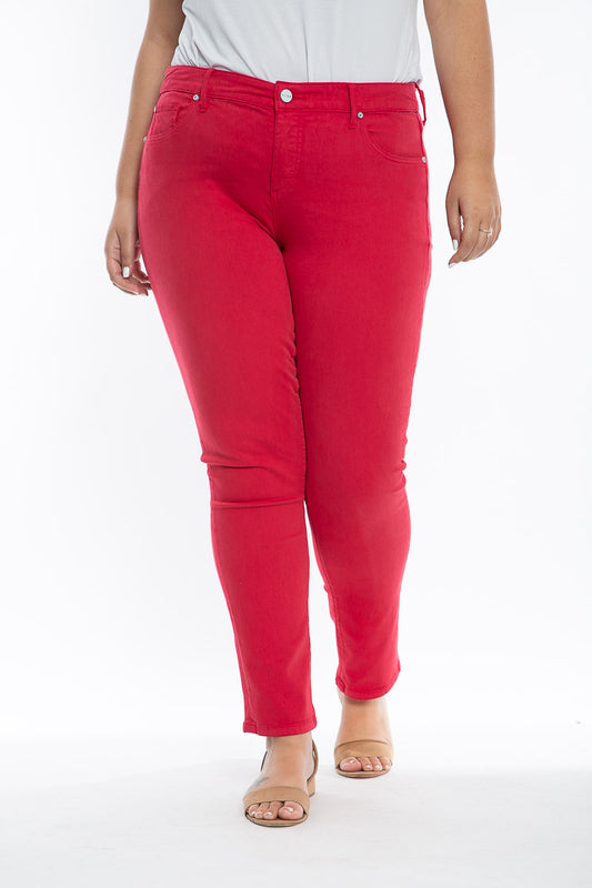 Color Mid Rise Slim - Rose Red