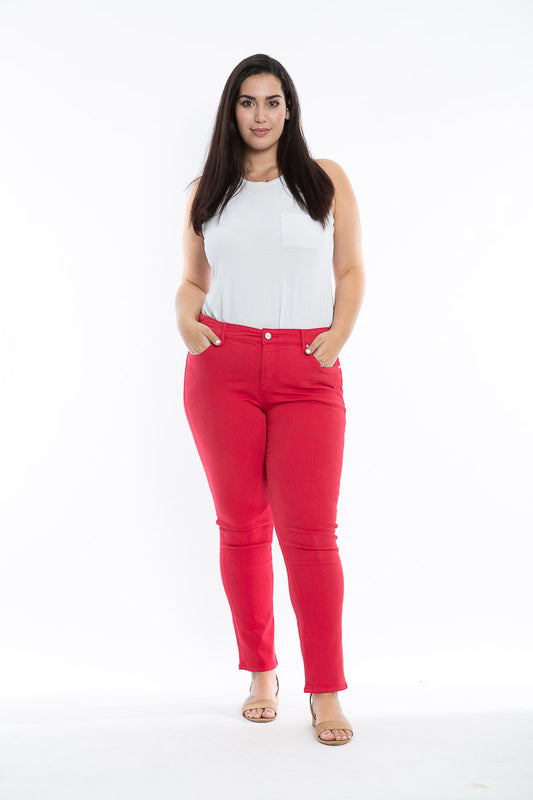 Color Mid Rise Slim - Rose Red