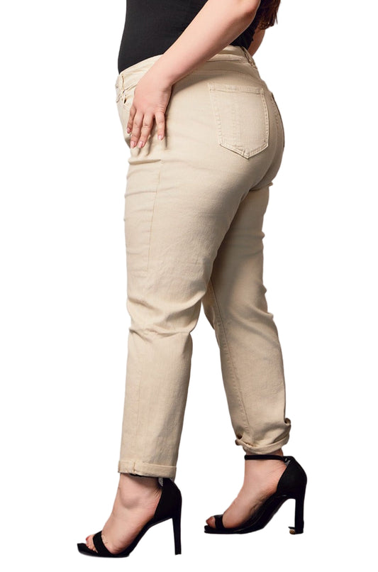 Color Mid Rise Boyfriend pants in rolled 25.5" Inseam - Beige
