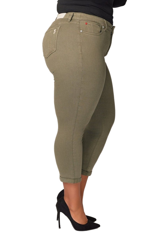 Color Mid Rise Boyfriend pants in rolled 25.5" Inseam - Evergreen