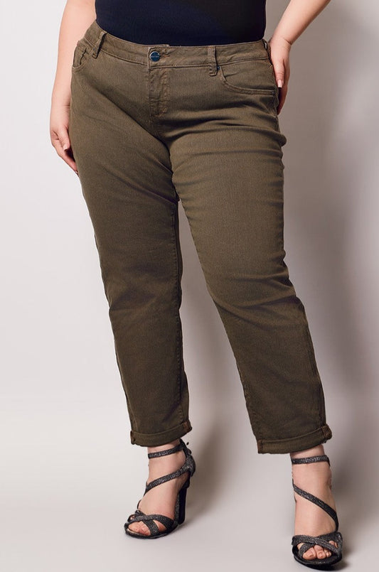 Color Mid Rise Boyfriend pants in rolled 25.5" Inseam - Forest