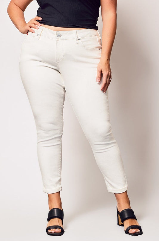 Color Mid Rise Boyfriend pants in rolled 25.5" Inseam - White