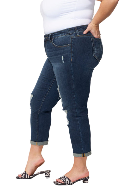 Denim Mid Rise Boyfriend rolled hem - Hunter