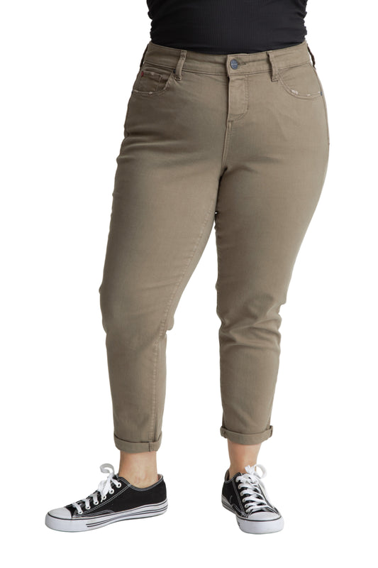 Color high rise boyfriend rolled hem in 28" inseam - Dark Olive
