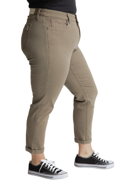 Color high rise boyfriend rolled hem in 28" inseam - Dark Olive