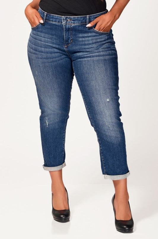 Denim Mid Rise Boyfriend in rolled 25.5" Inseam - Ellie