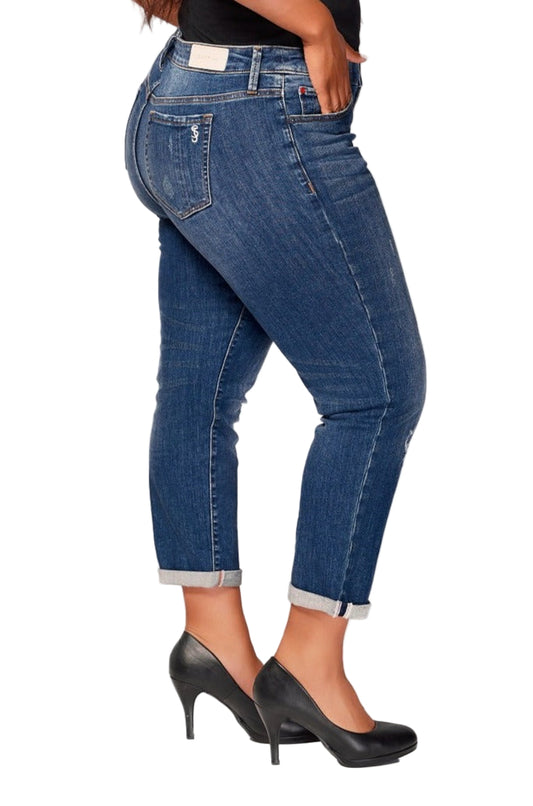 Denim Mid Rise Boyfriend in rolled 25.5" Inseam - Ellie