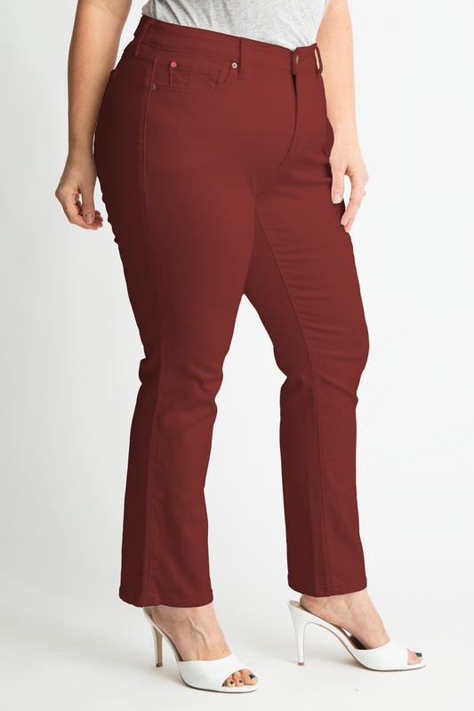 Color High Rise Straight in 28" Inseam - Burgundy