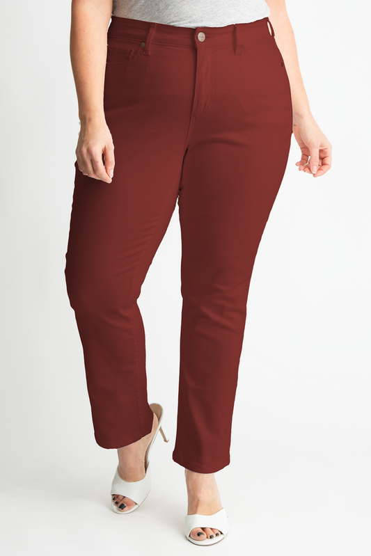 Color High Rise Straight in 28" Inseam - Burgundy