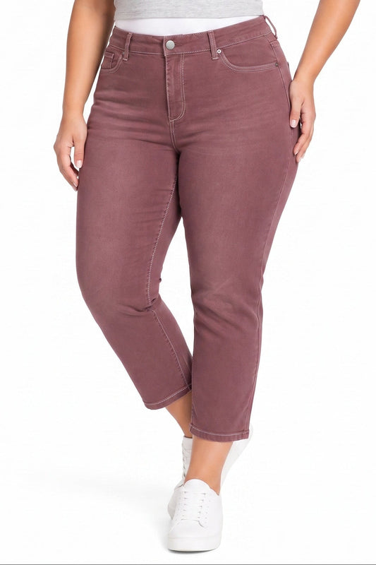 High Rise Ankle Straight Pants - Burgundy