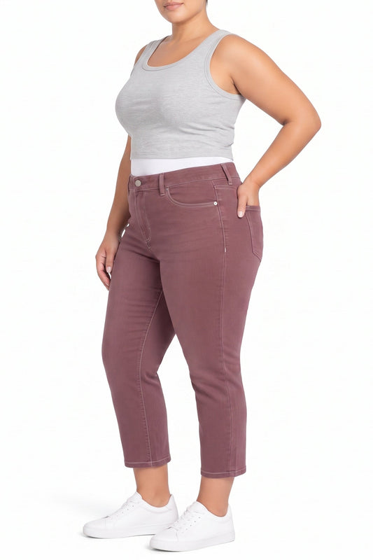 High Rise Ankle Straight Pants - Burgundy