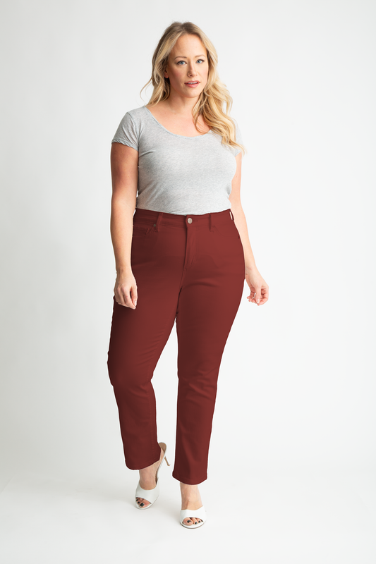 Color High Rise Straight in 28" Inseam - Burgundy
