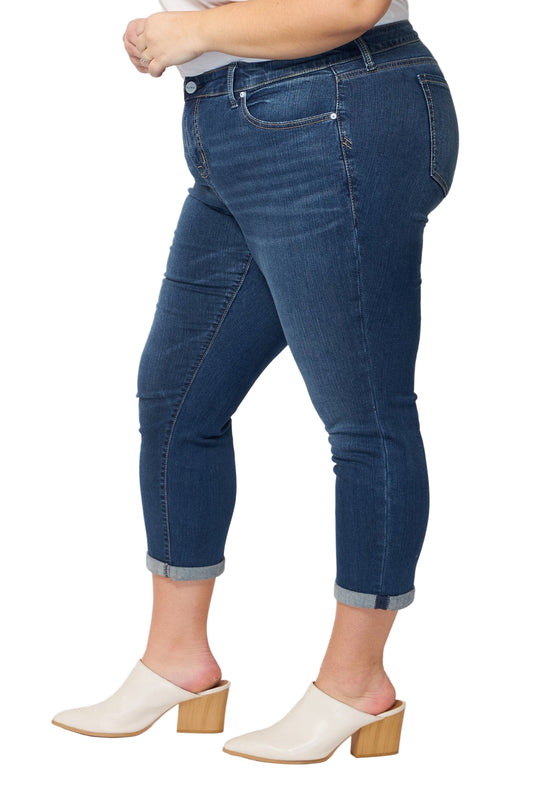 Denim mid rise boyfriend rolled in 28" inseam - Royal