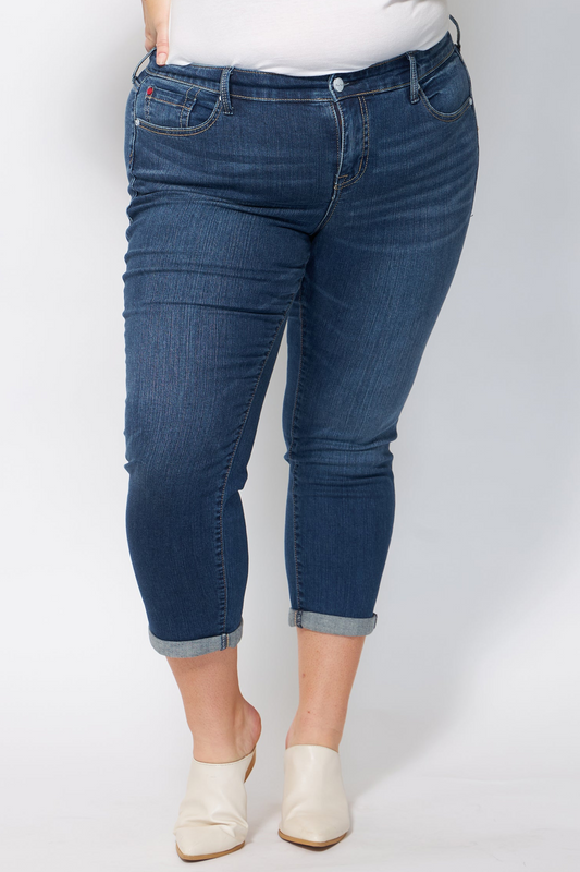 Denim mid rise boyfriend rolled in 28" inseam - Royal