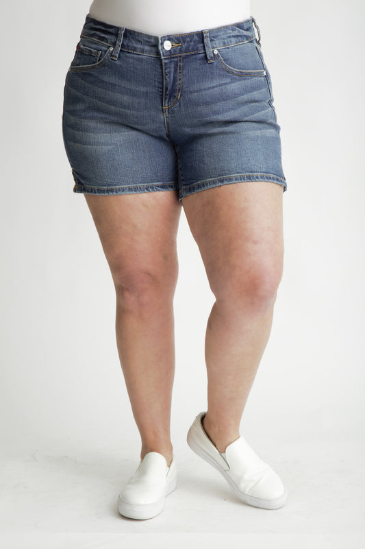 Denim shorts mid rise with side vents in 5.5