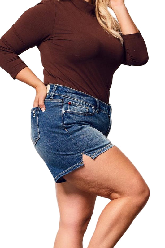 Denim shorts mid rise with side vents in 5.5" Inseam - Willow - SLINK JEANS
