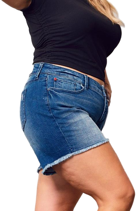 Denim shorts with frayed hem in 5.5" Inseam - Eliana - SLINK JEANS