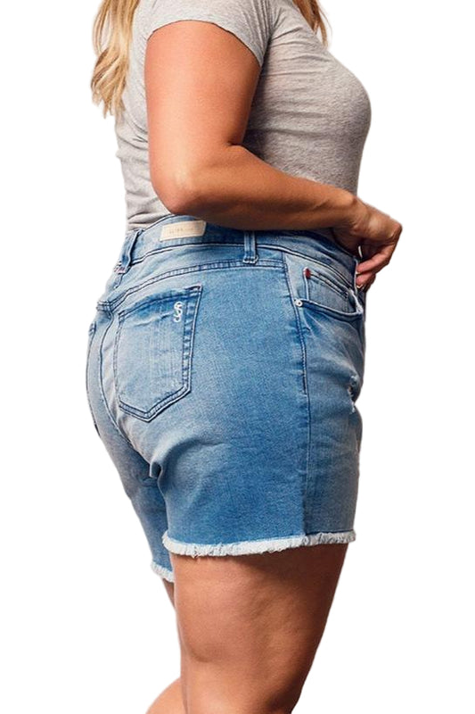 Denim shorts with frayed hem in 5.5" Inseam - Emilia - SLINK JEANS