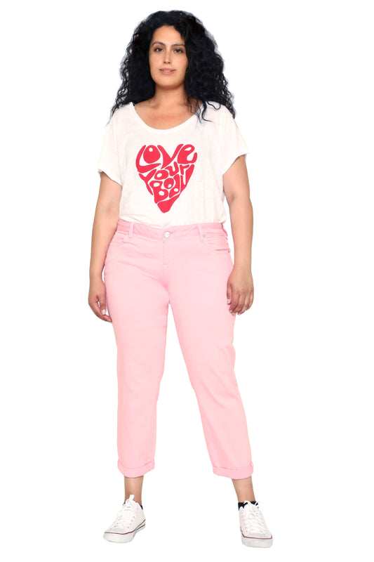 Color Mid Rise Boyfriend rolled in 25.5" inseam - Soft Pink