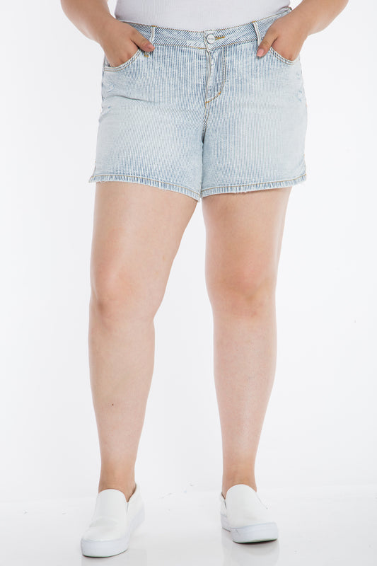 Side Vent Shorts - DENIM STRIPES - SLINK JEANS