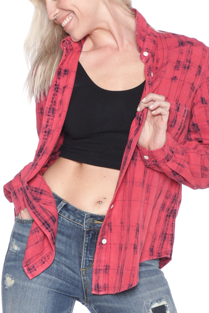 Plaid Western Shirt - WHITE BLUE - SLINK JEANS