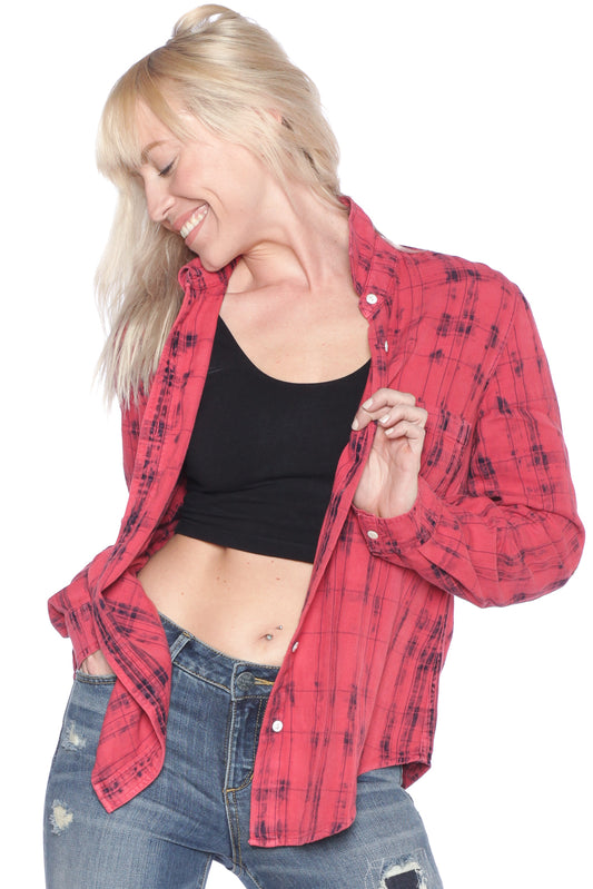 Plaid Western Shirt - WHITE BLUE - SLINK JEANS