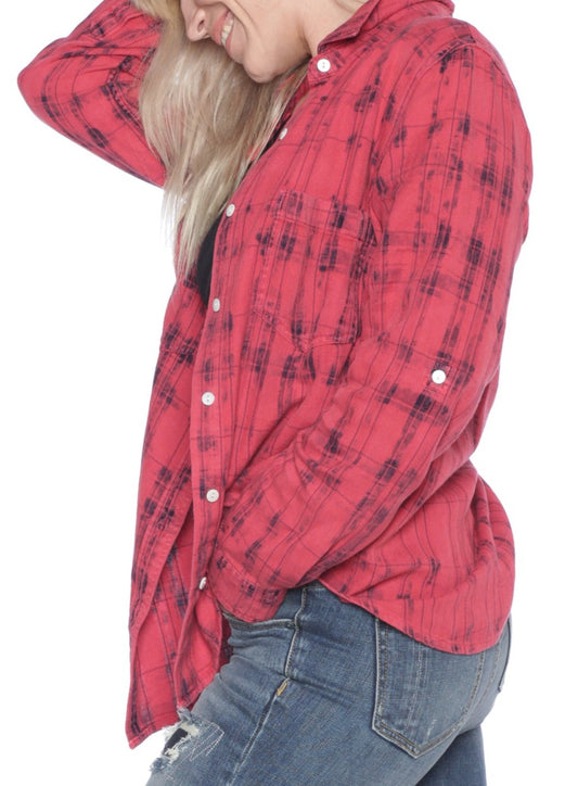 Plaid Western Shirt - WHITE BLUE - SLINK JEANS