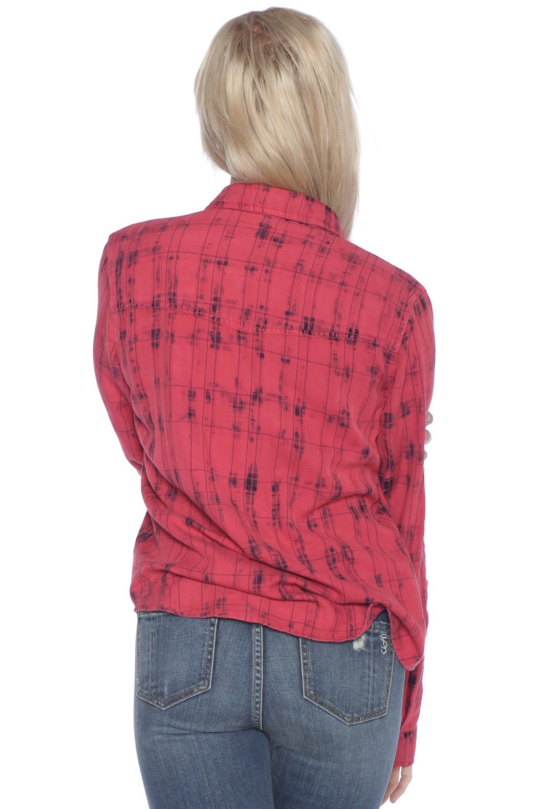 Plaid Western Shirt - WHITE BLUE - SLINK JEANS