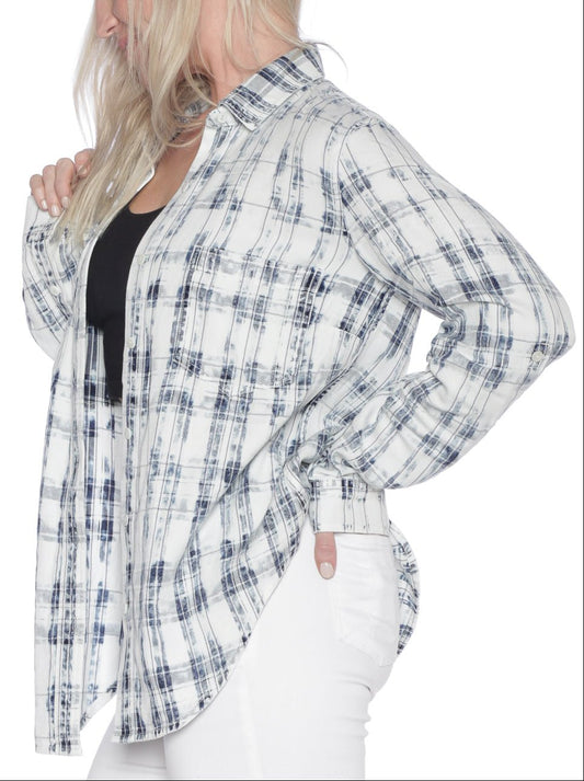 Plaid Western Shirt - WHITE/BLUE - SLINK JEANS