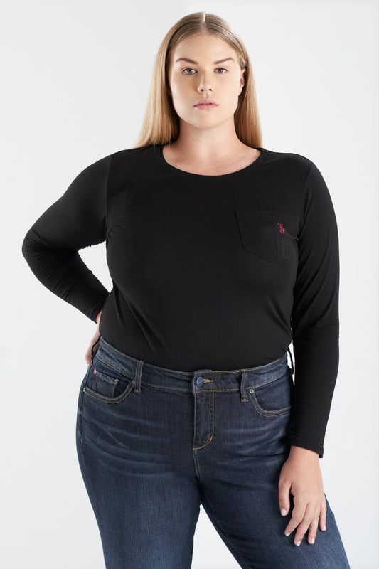 Crew Neck Long Sleeve T-shirt - Black - SLINK JEANS