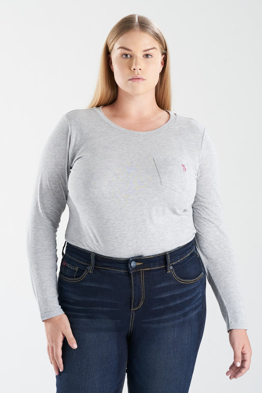 Crew Neck Long Sleeve T-shirt - Heather Grey - SLINK JEANS